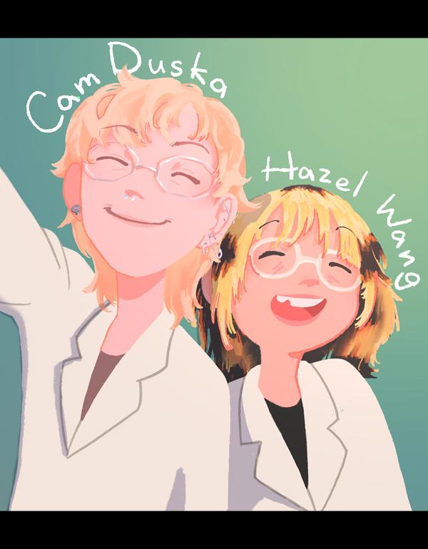 Self-portrait drawing of directors Hazel Wang and Cam Duska.