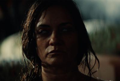 Woman with white eyes